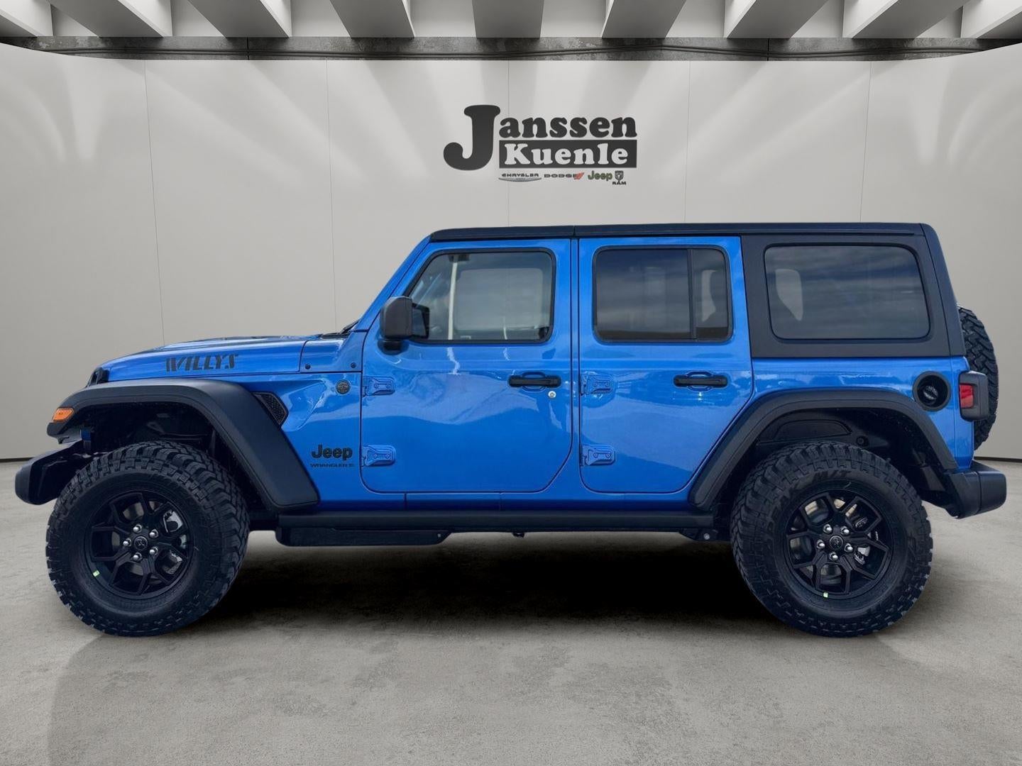 2026 Jeep Wrangler WRANGLER 4-DOOR WILLYS in Hydro Blue Pearl-Coat Exterior Paint — front three-quarter view