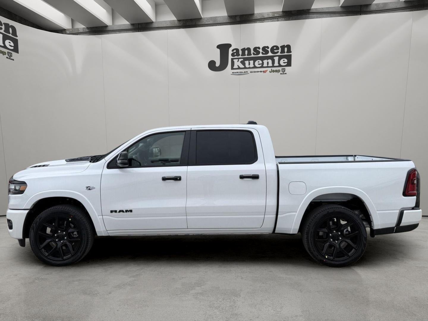 2026 RAM Ram 1500 RAM 1500 LARAMIE CREW CAB 4X4 5'7' BOX in Ivory White Tri-Coat Pearl-Coat Exterior Paint — front three-quarter view