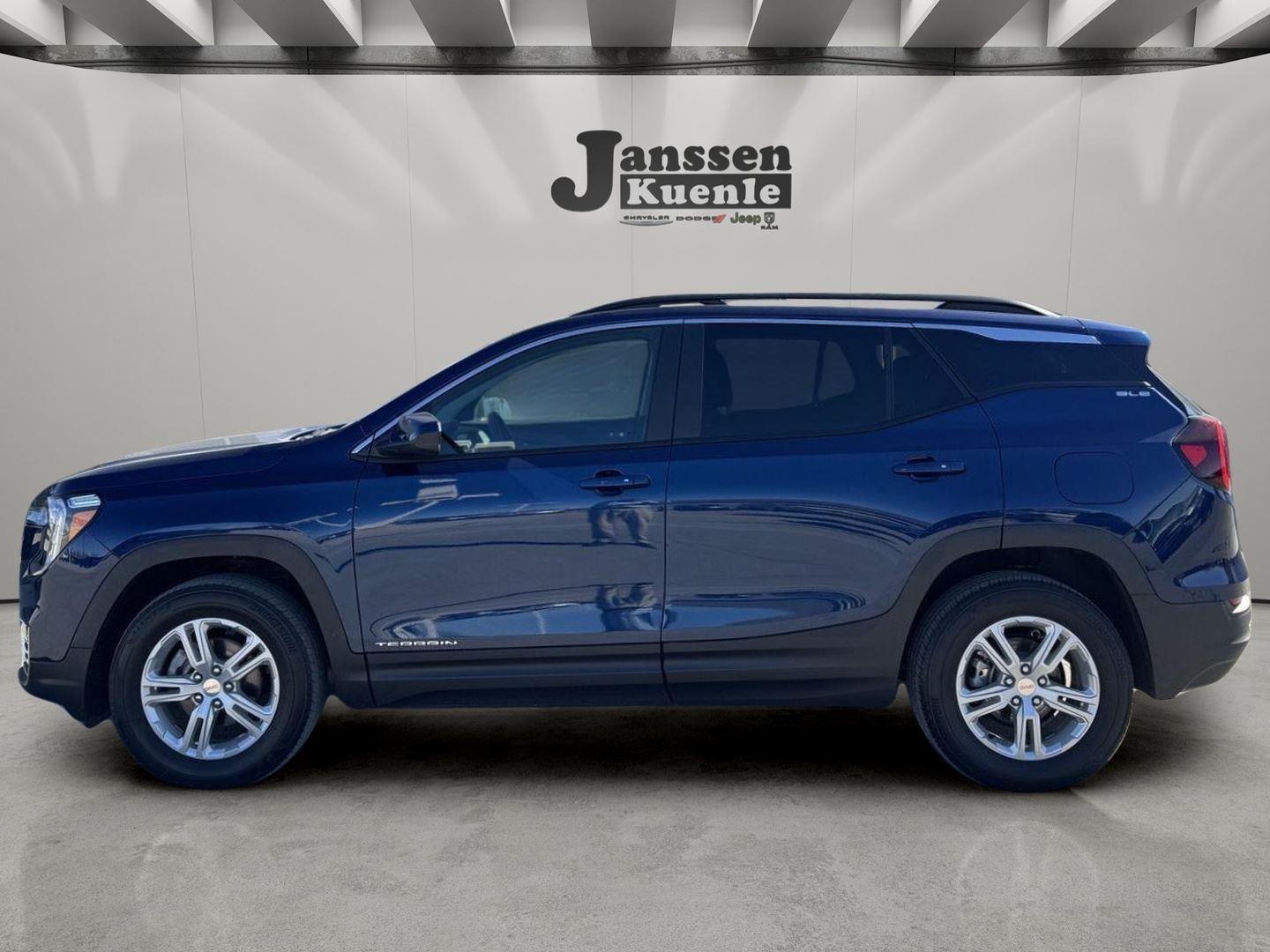 2023 GMC Terrain AWD SLE in Marine Metallic — front three-quarter view